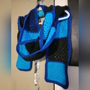 Vibrant Blue and Black Crochet Scarf